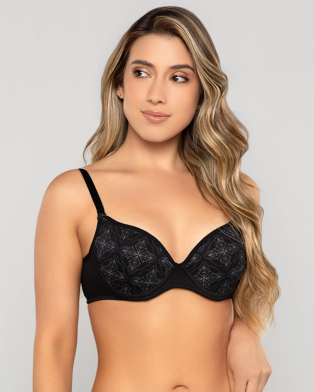 Molde físico de brasier básico con copa preformada en tallas múltiples, listo para imprimir en hoja A4.