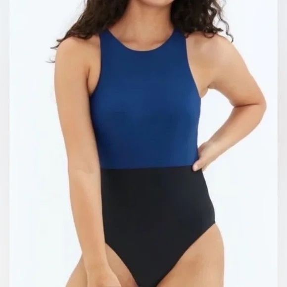 Tipo Body licrado azul para mujer, molde listo para imprimir en tallas variadas.