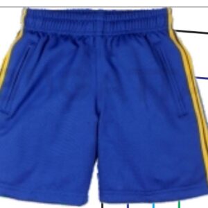 Molde digital de pantaloneta escolar deportiva color azul con franjas laterales y cintura elástica.